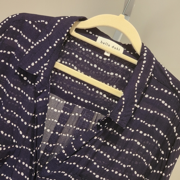 Bella Dahl Hipster Relaxed Button Down Top Shirt Blouse Navy White Dots V-neck L - Picture 3 of 12